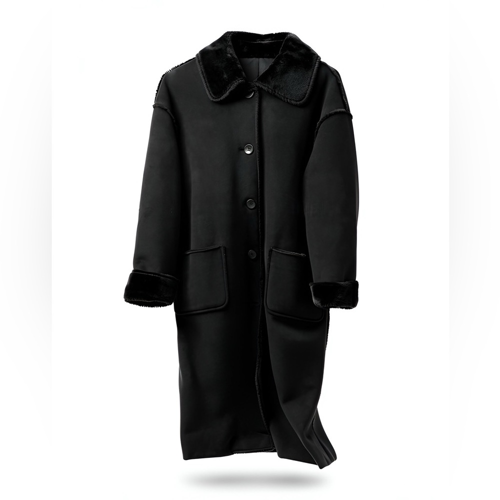 Bernardo Black Long Coat with Fully Lined Faux Fur and Trim